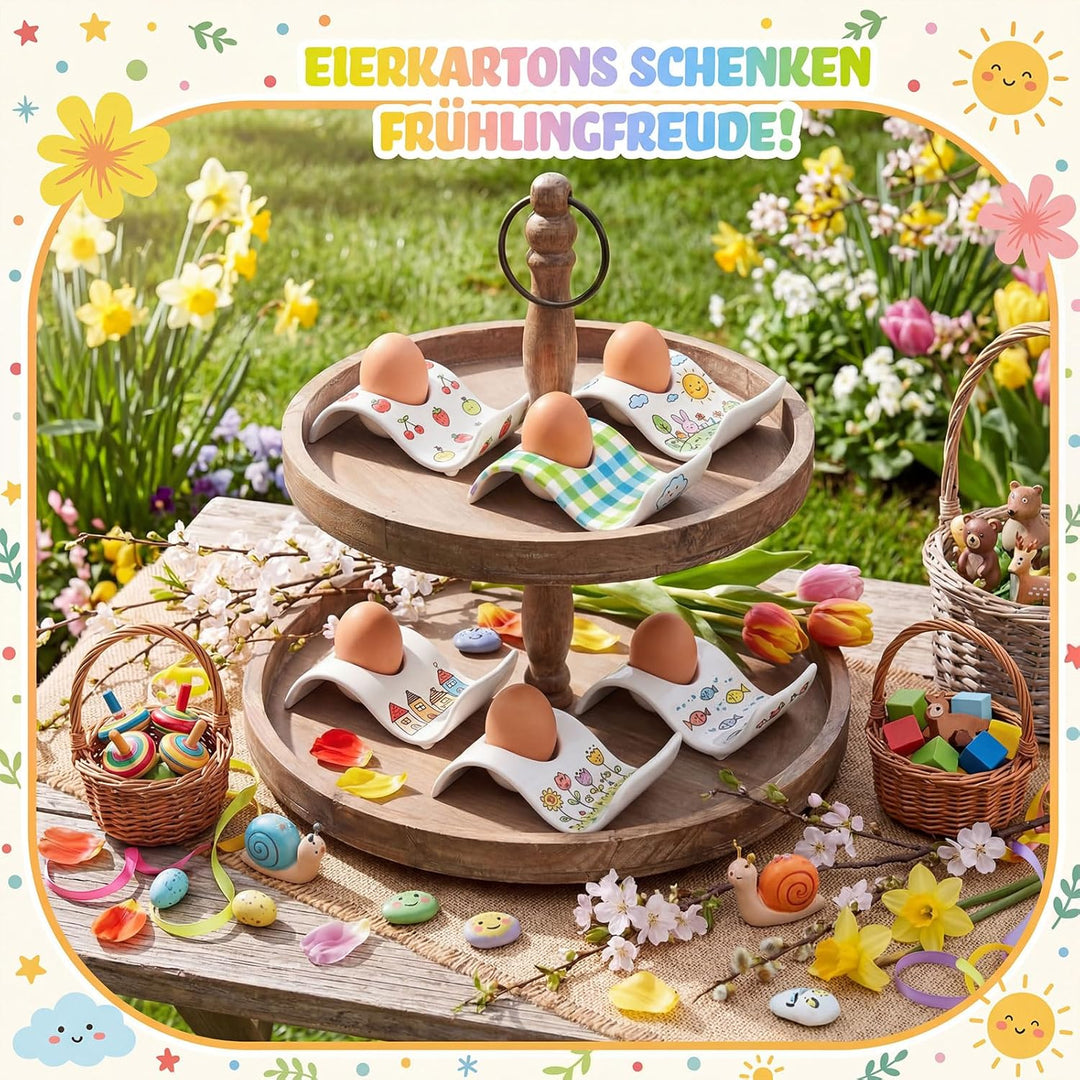 Sinmoe 6er Eierbecher Selber Bemalen Set Porzellan EierStänder mit Ablag Weiss Ostergeschenke Eierbe