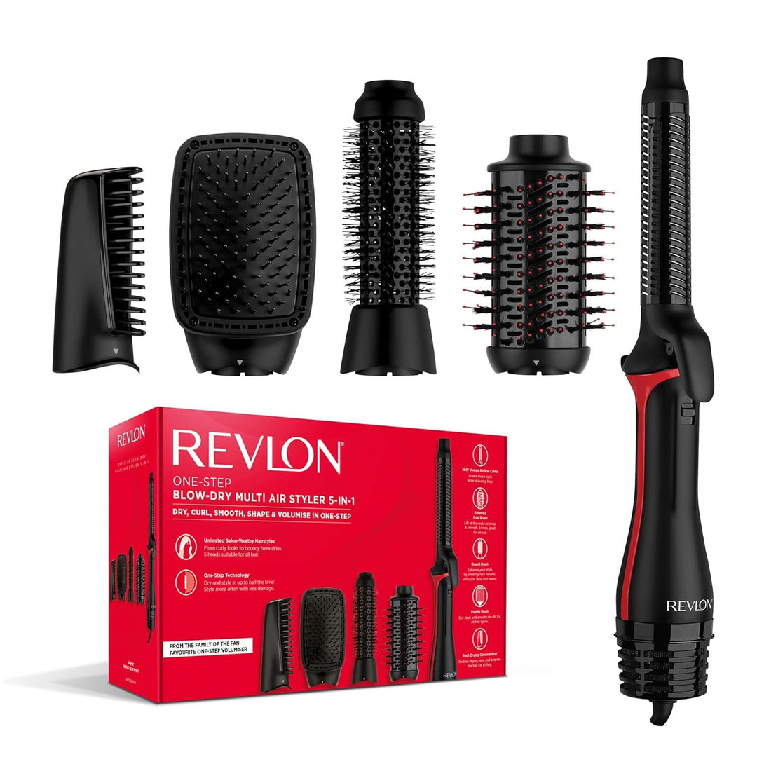 REVLON 5-in-1 One-StepTM-Haartrockner und Multi-Styler (abnehmbare Köpfe, Lockenaufsatz, Trockner, V