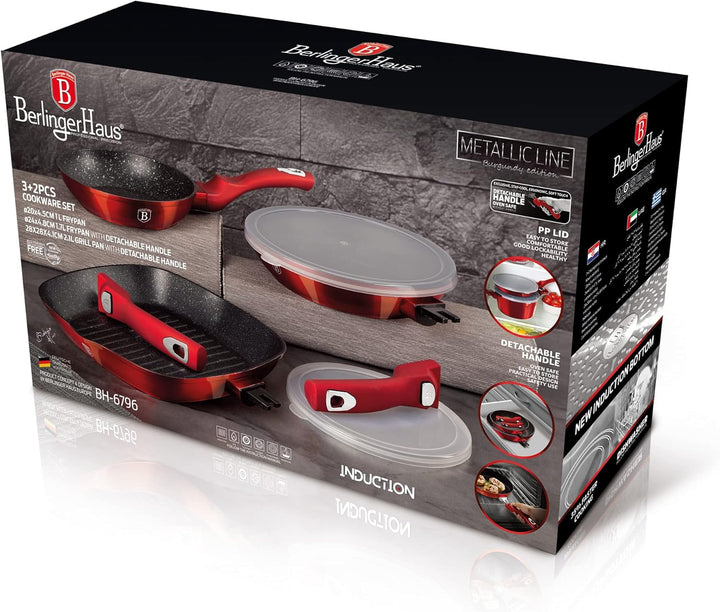 Berlinger Haus - BH/6796-5 PCs Frypan -Set mit abnehmbarem Griff, Burgundy Metallic Line Edition