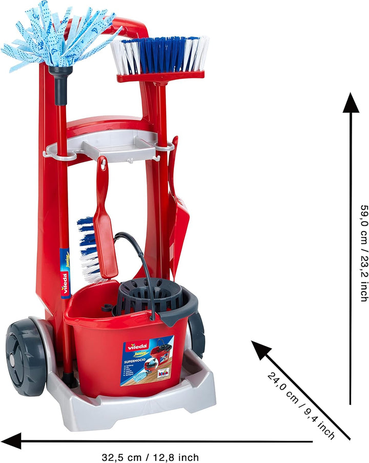 Theo Klein 6720 Vileda Besenwagen mit Upright Staubsauger I Inkl. Zubehör wie Wischmop, Eimer, Besen