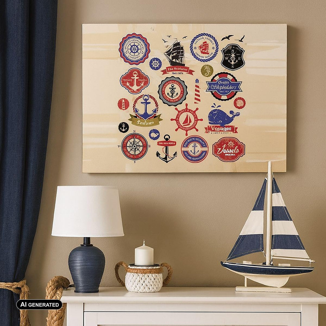 Bilder auf Leinwand Anker Fahne Abzeichen Boot Leinwandbild 70x50cm Wandbilder Dekoration Wohnzimmer