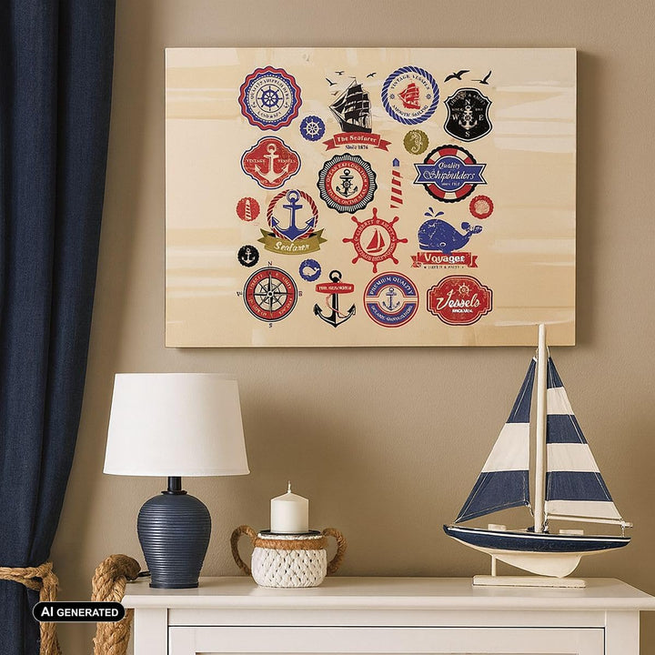 Bilder auf Leinwand Anker Fahne Abzeichen Boot Leinwandbild 70x50cm Wandbilder Dekoration Wohnzimmer