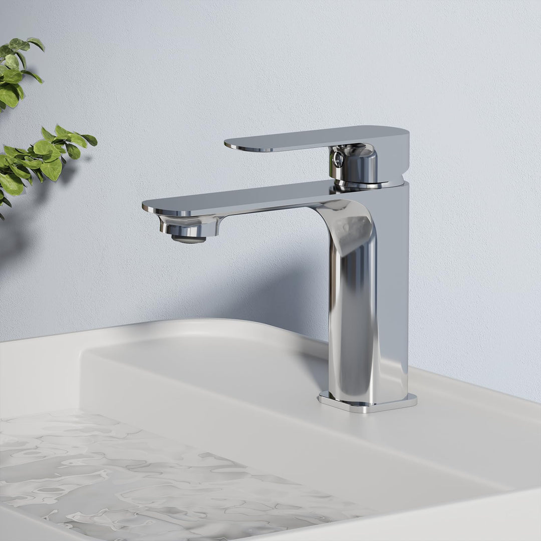 EMKE Wasserhahn Bad Ultrathin Design, 166 x 152 x 45 mm, Messing, Chrom, Keramikkartusche, Mischbatt
