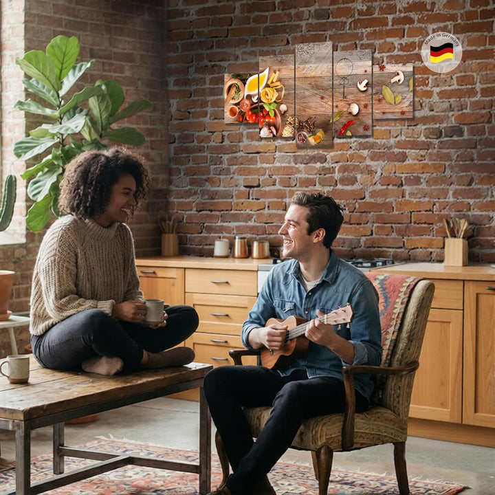 Runa Art Wandbilder Küche - Gewürze 5 Teilig Bild auf Vlies Leinwand Deko Esszimmer Küchenbilder Ess