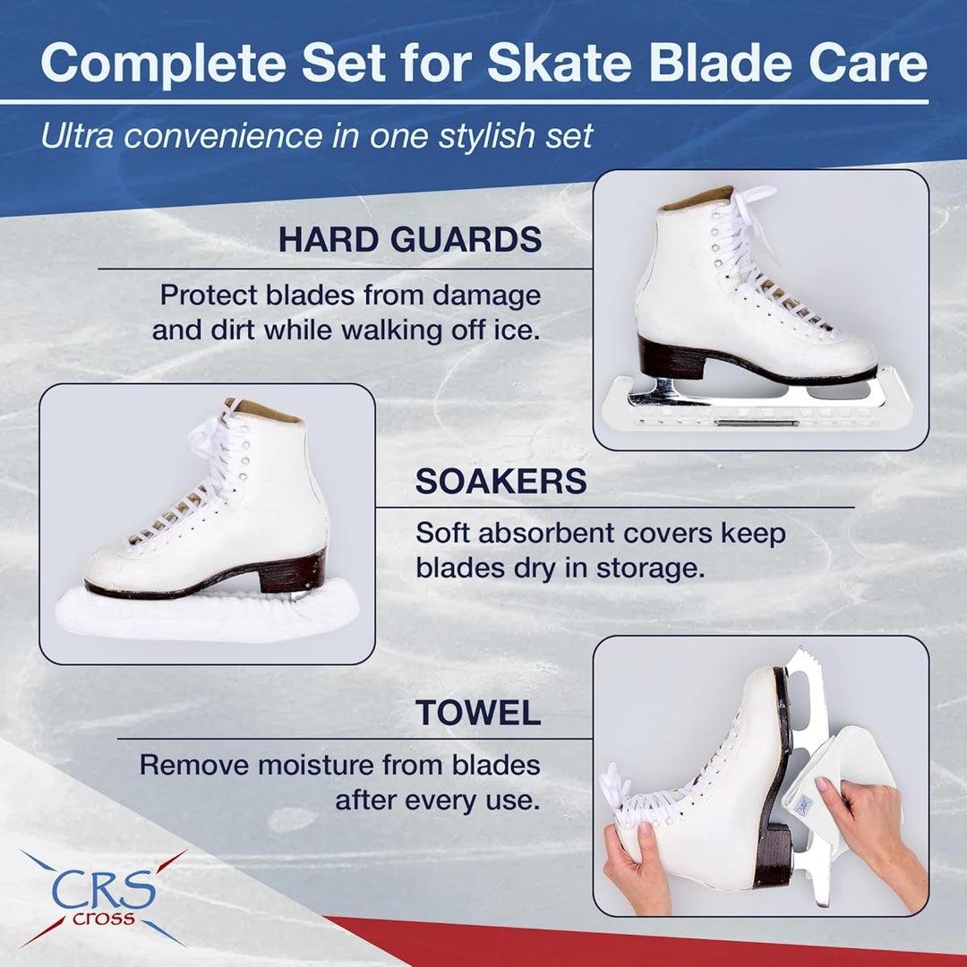 CRS Cross Skate Guards, Soakers and Towel Gift Set - Ice Skating Guards and Soft Skate Blade Covers