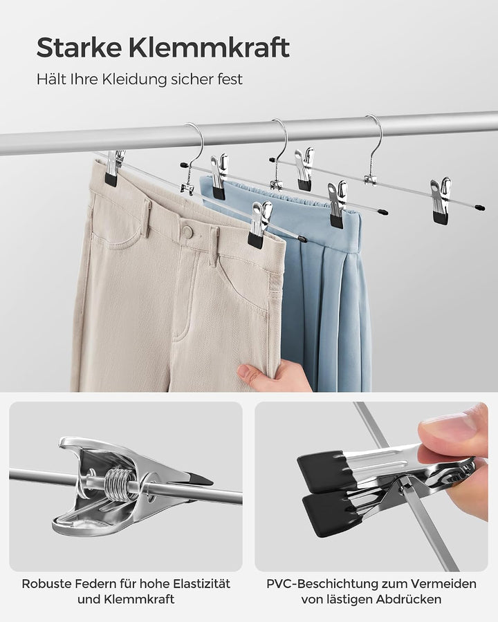 SONGMICS Hosenbügel aus Metall, 30er Set, Kleiderbügel mit Klammern, 40 cm lang, rutschfest, für Hos
