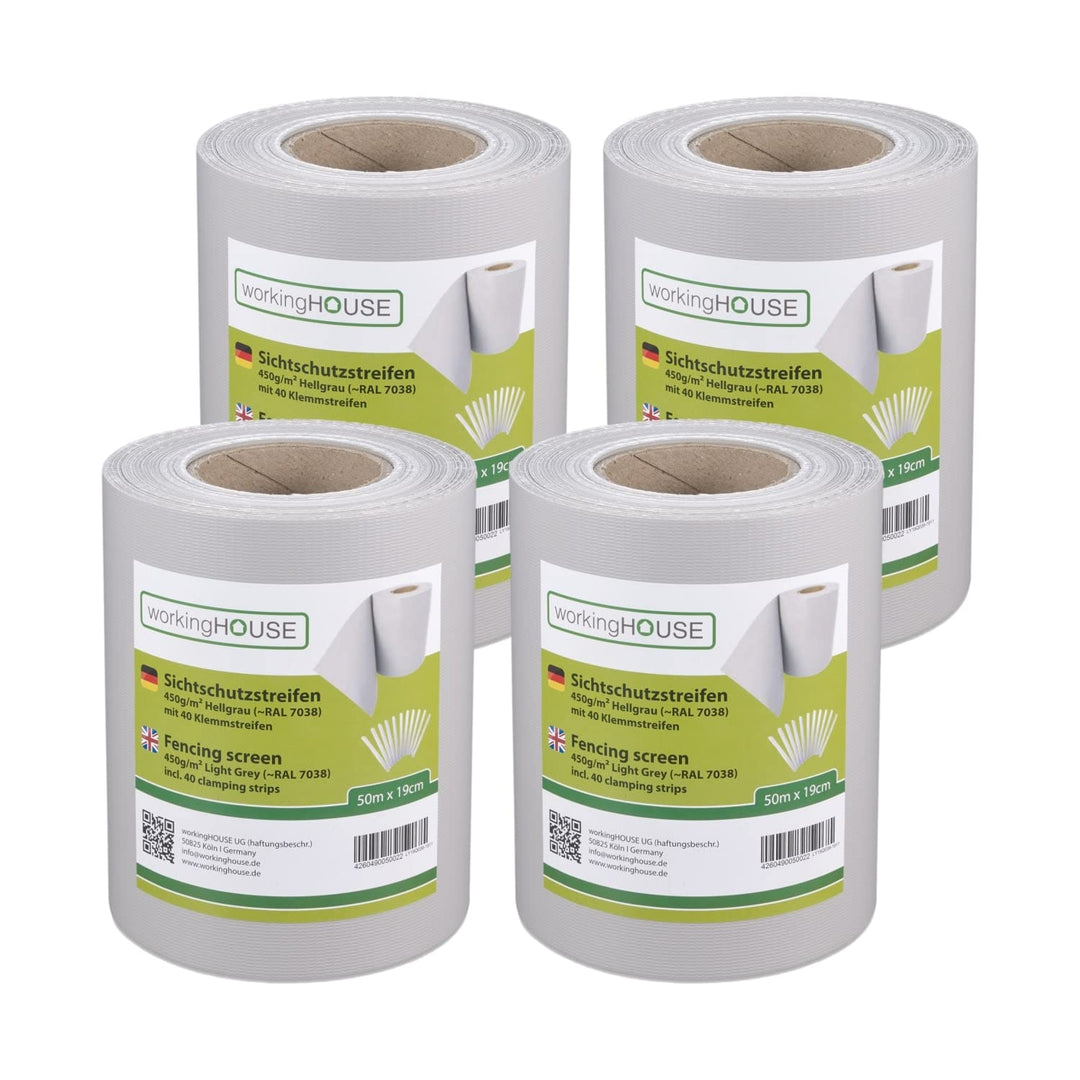 workingHOUSE 4 x 50 m PVC Sichtschutzstreifen für Doppelstabmatten 450g/m² (Sichschutz Zaun) - Wette