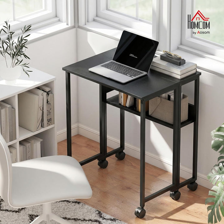 HOMCOM Klapptisch mit Ablagefach und Tasche, 63 cm Faltbarer Computertisch für kleine Räume, platzsp