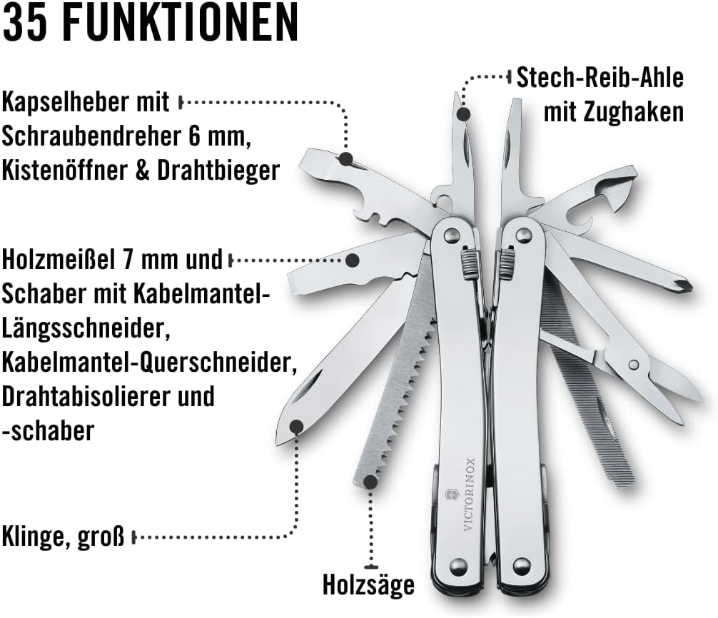 Victorinox Multifunktionswerkzeug Swiss Tool Spirit X Plus, 35 Funktionen, Swiss Made, Multitool mit