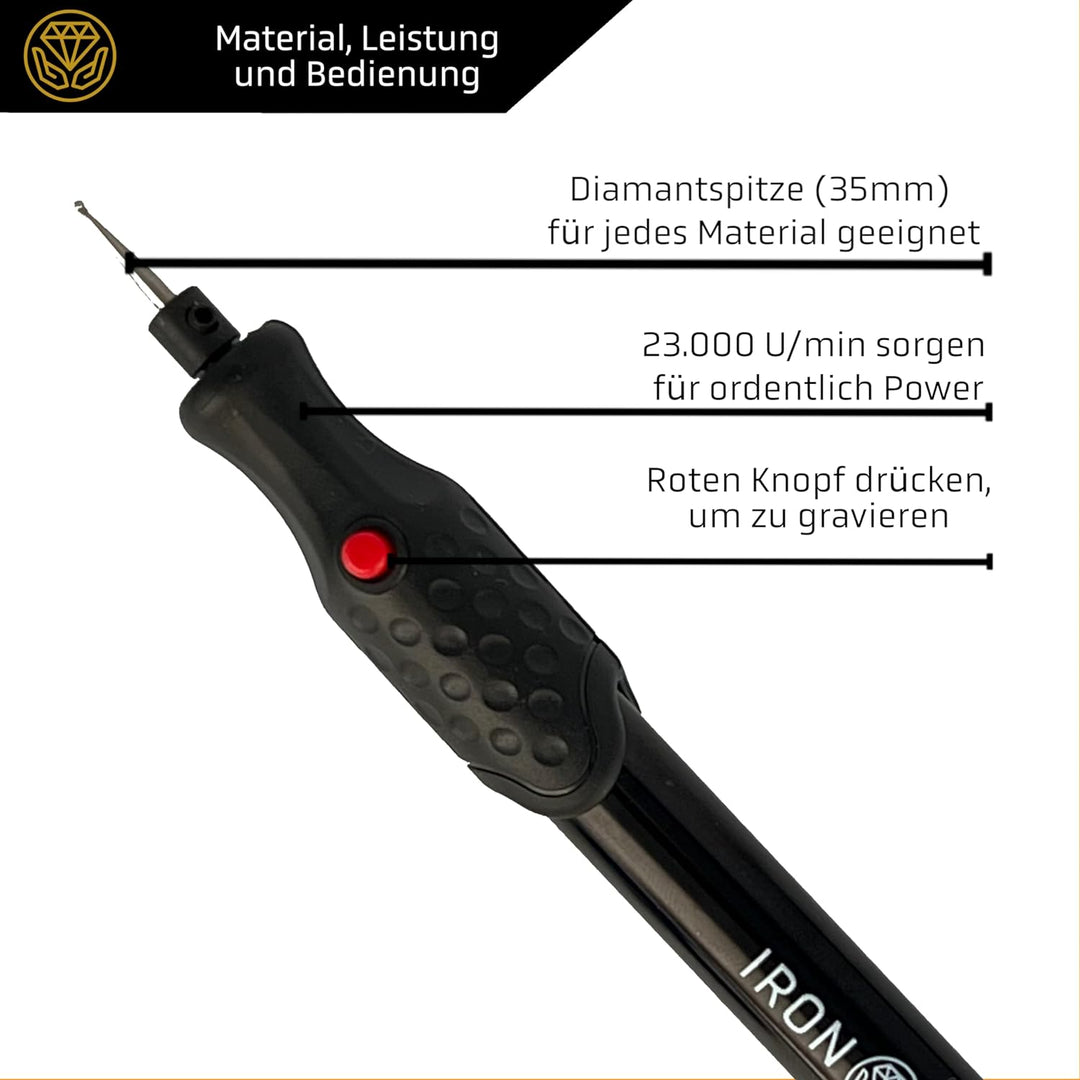 IRON HODL - Gravierstift mit Diamantspitze für Metall, Keramik, Glas gravieren - 2X AAA Batteriebetr