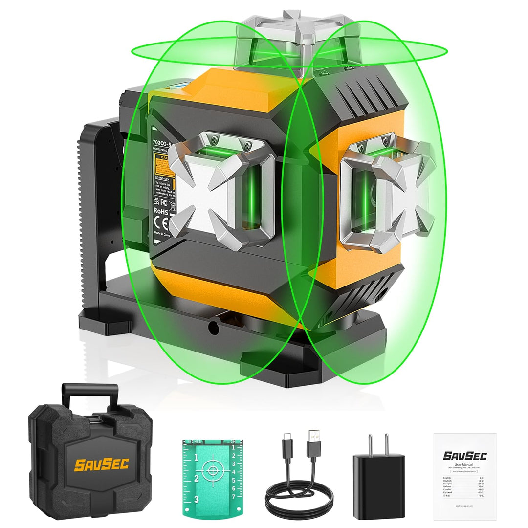 Kreuzlinienlaser, SAVSEC 3x360 Laser Wasserwaage mit Einstellbarer Helligkeit, Grün Selbstnivelliere