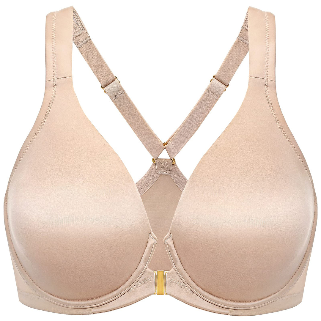 DELIMIRA Damen BH mit Vorderverschluss Seamless Bügel BHS Grosse Brüste Vollschalen Racerback Ungefü