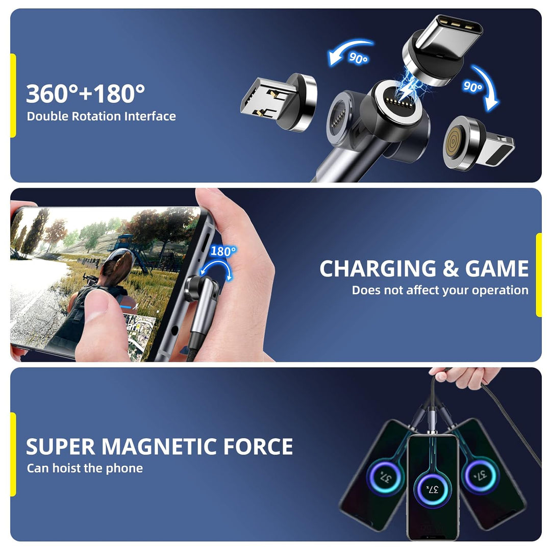 USB C kabel [4Pack 1m+2m+2m+3m] 3 in 1 ladekabel magnetisch 540 Grad Drehbarkeit Gerätestecker,Daten