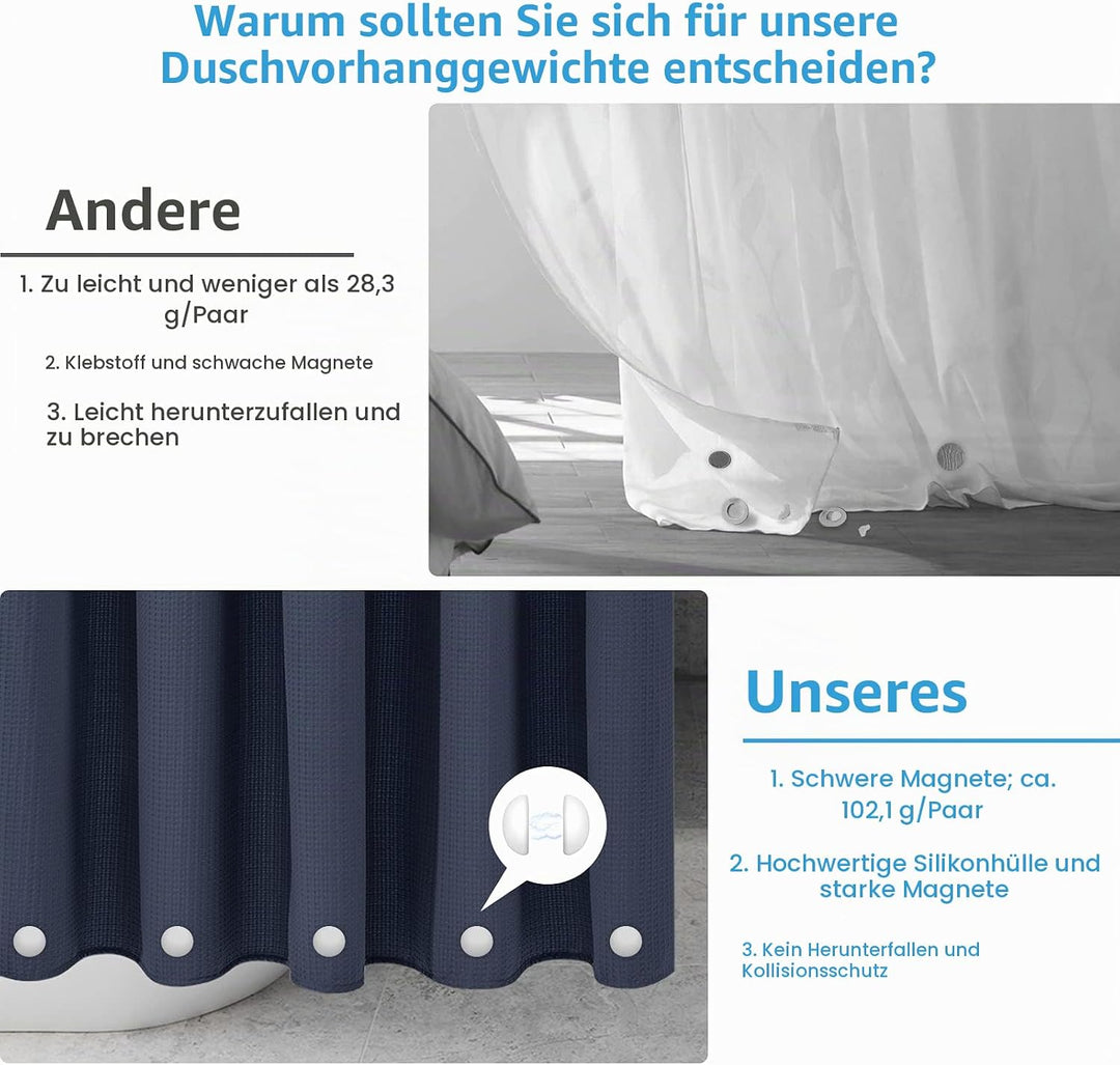 VANZAVANZU Duschvorhang Gewichte, Niemals Rost Duschvorhang Magnete, Silikonbeschichtete Magnete Tis