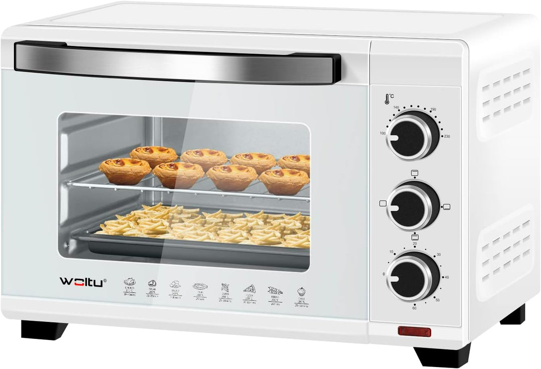 WOLTU Mini Backofen 20 Liter Pizzaofen Glastür mit Backblech mit Timer 100-250°C 1400 Watt Weiss BF0
