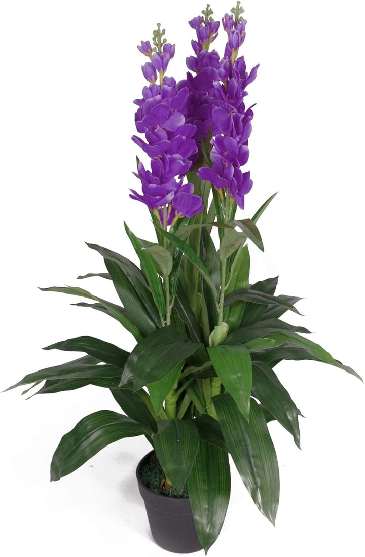 Leaf Kunstpflanze Cymbidium Orchidee, 100 cm, schwarzer Kunststofftopf, weisse Blumen, LEAF-7241 Whi