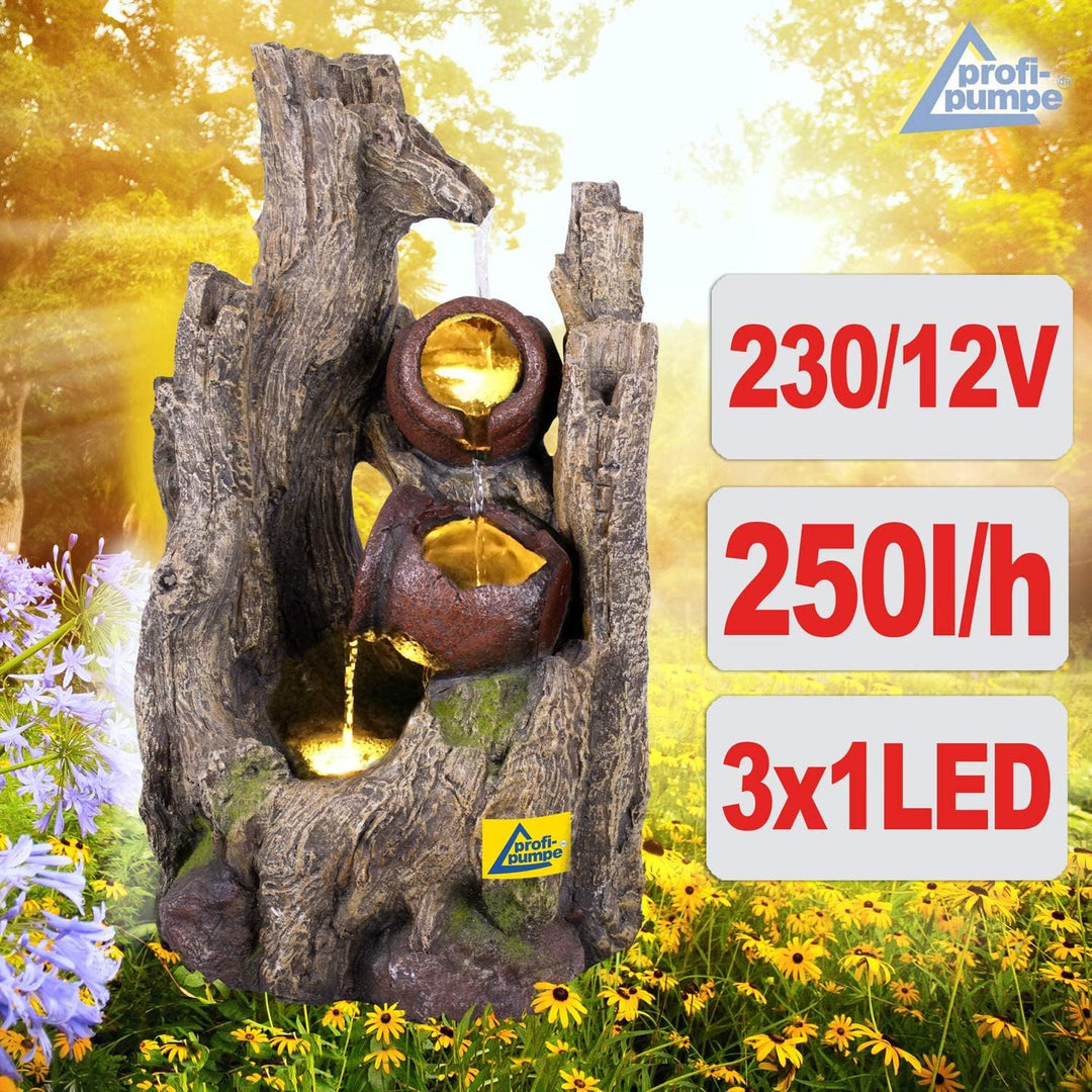 Gartenbrunnen Brunnen Zierbrunnen Zimmerbrunnen Springbrunnen Brunnen WALDSCHATZ mit LED-Licht 230V