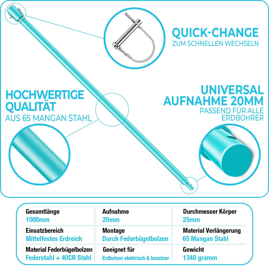 BRUNNENTAL ® 5m Verlängerung + 5x Quick Change - Für Brunnenbohrer Erdbohrer Handerdbohrer zum Tiefe