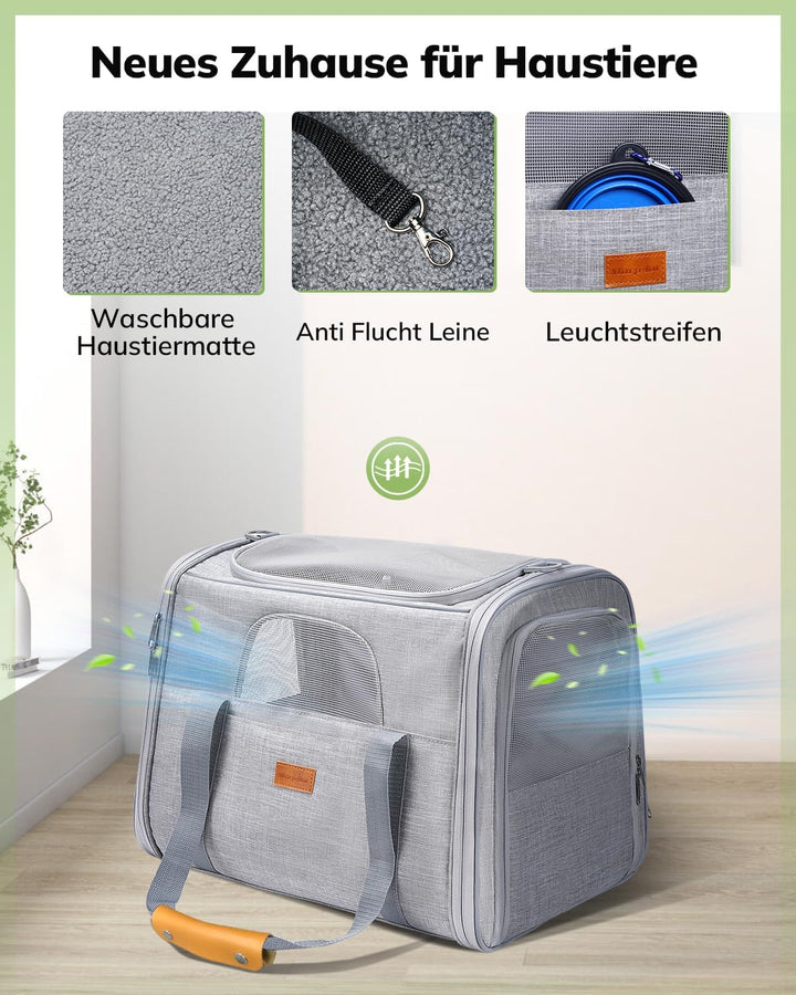 Morpilot Katzentransportbox für grosse Katzen und Welpen bis 7kg, Katzenbox Hundetasche mit Sicherhe