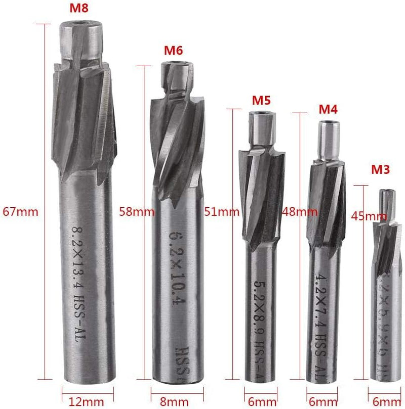 Fräser, 5 Stücke HSS-AL M3-M8 4 zapfensenker Flöten Senker Schaftfräser Slot Bohrer Werkzeugbohrer F