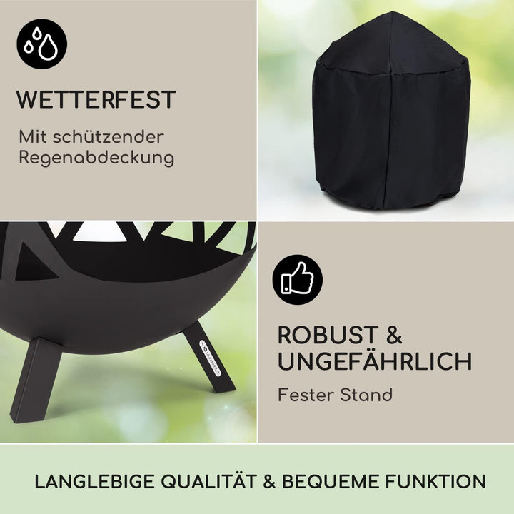 blumfeldt Feuerschale, Robuste Stahl-Feuerschale Gross für Balkon & Camping, Mobile 68 cm, Feuerscha