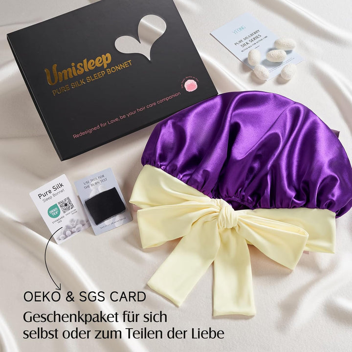 Umisleep 22 Momme Schlafmütze aus 100% Maulbeerseide, doppelseidige weiche Nachtmütze für lockiges H