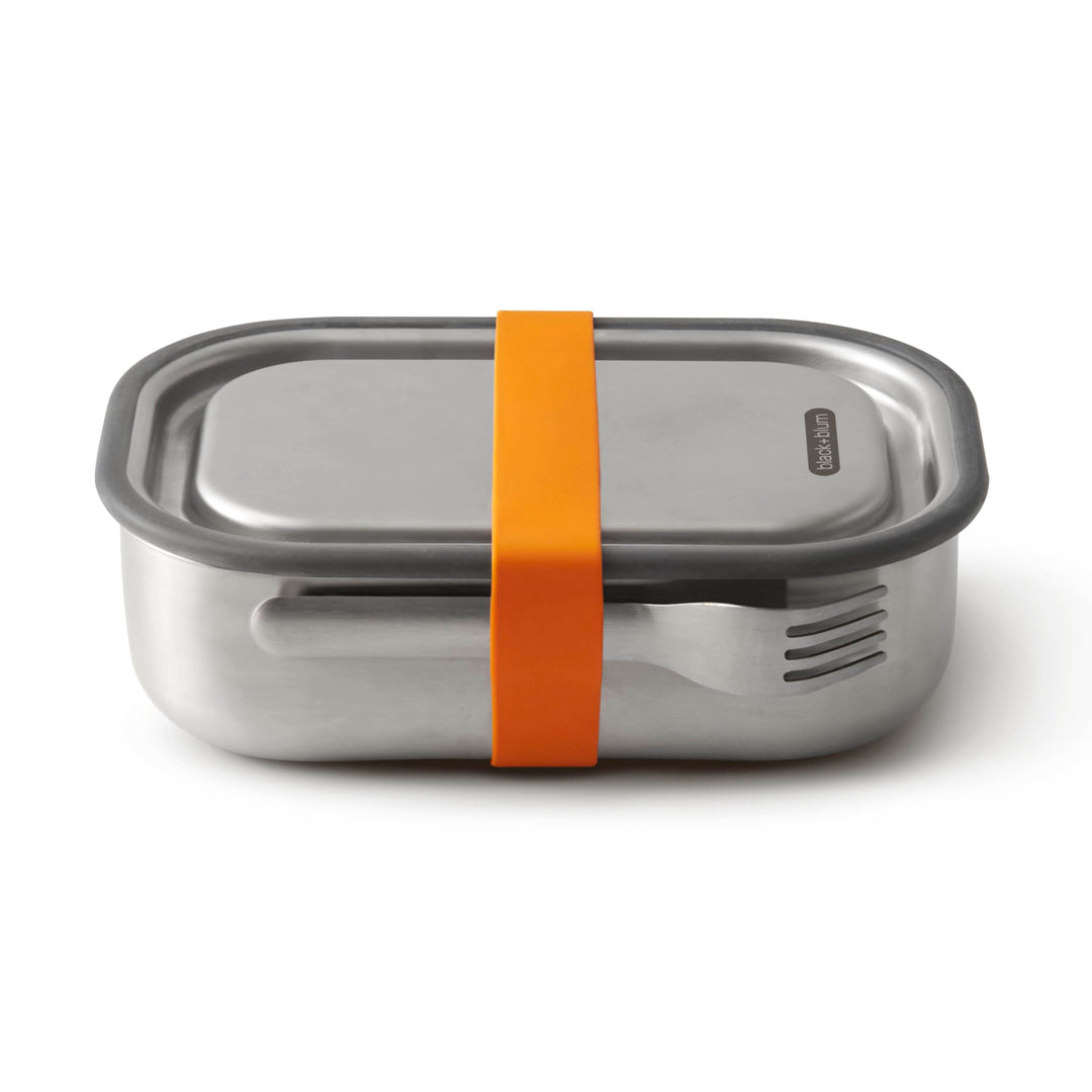 BLACK + BLUM Lunchbox Edelstahl 1L | Orange | 3-in-1 | Vakuumverschluss- 100% auslaufsicher | inkl.