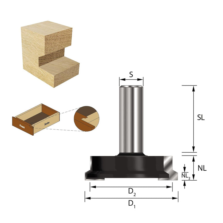 ENT 16270 Schubladen Verleimfräser HW, Schaft (S) 8 mm, Durchmesser (D1) 25,4 mm, NL1 12,7 mm, D2 19