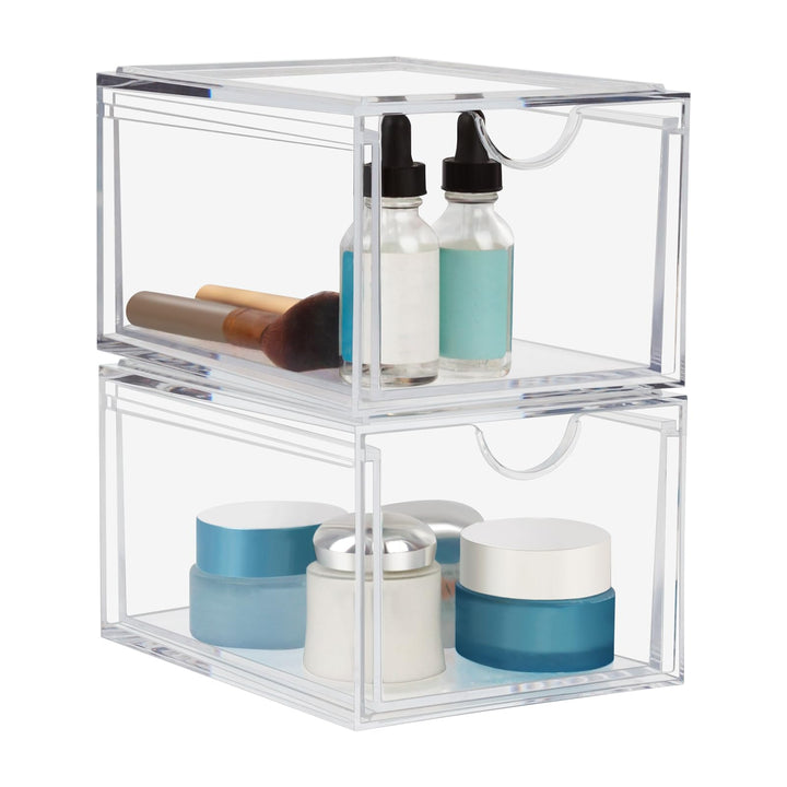 Dezzer Kosmetik Organizer Schubladen,2 Stück Acryl stapelbar Organizer Schubladen,Transparent Badezi