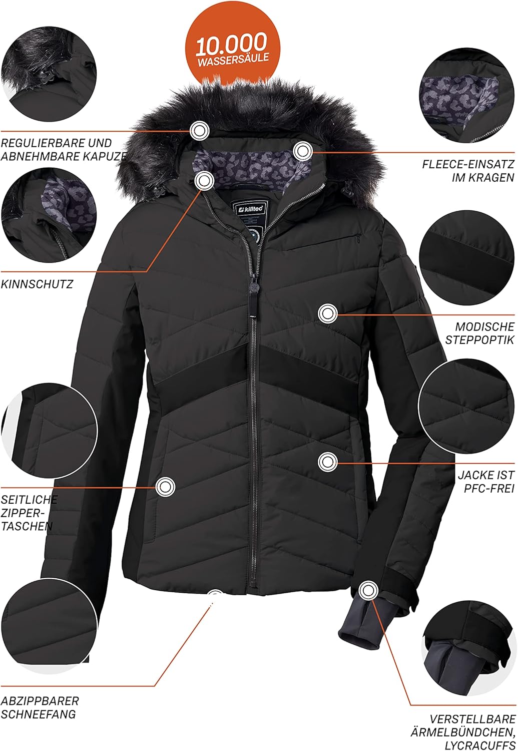 Killtec Damen Ksw 210 Wmn Ski Qltd Jckt Skijacke/Jacke in Daunenoptik mit abzippbarer Kapuze und Sch