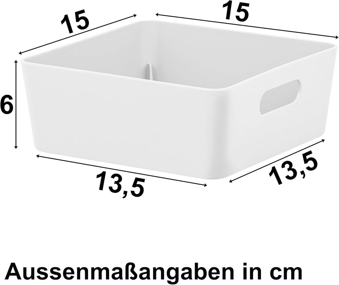 6x Ordnungsboxen - 6 cm hoch - WEIss - 15x15x6cm - 1 Liter - Ordnungskorb - Schubladenorganizer Schu