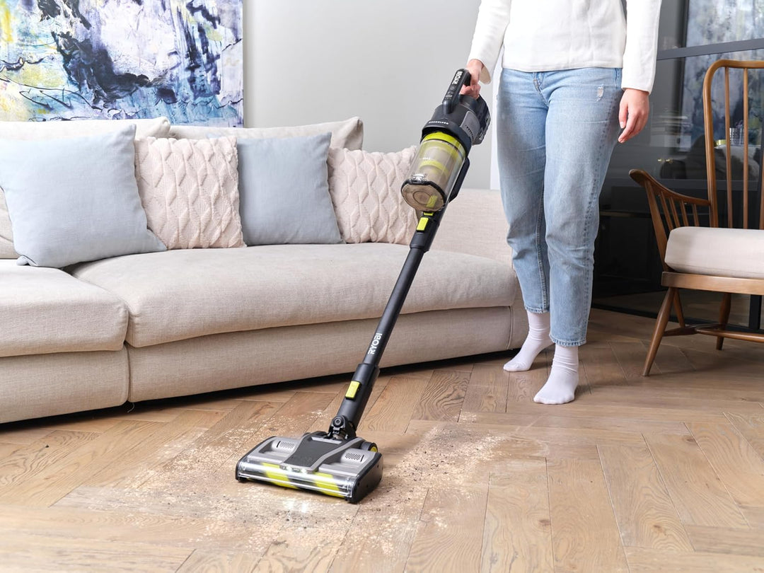 RYOBI 18 V ONE+ Brushless Bodenhandsauger RASV18BL-1C40GL, 135 AW Saugleistung, Dual-Zyklonen HEPA 1