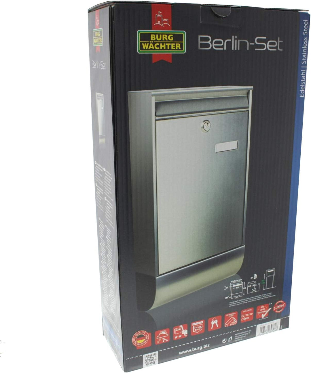 Burg-Wächter Briefkasten mit Zeitungsfach und Namensschild, Rostfreier Edelstahl, Einwurf-Format DIN