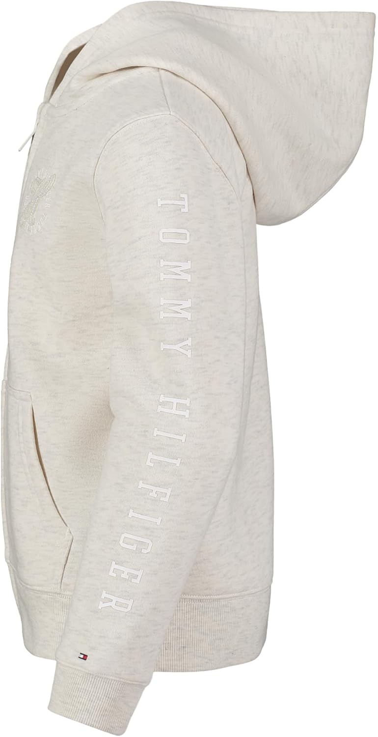 Tommy Hilfiger Mädchen Full-Zip Fleece Hoodie Sweatshirt with Front Pockets Kapuzenpullover 7 Haferb