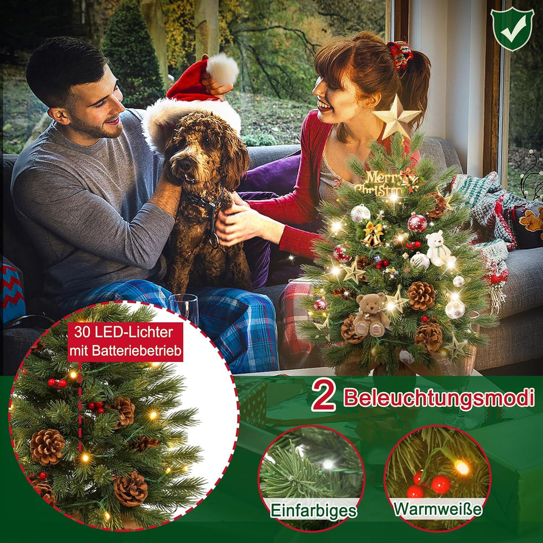 YRHome 60cm Mini Weihnachtsbaum künstlich klein Tischweihnachtsbaum Tannenbaum mit Beleuchtung künst