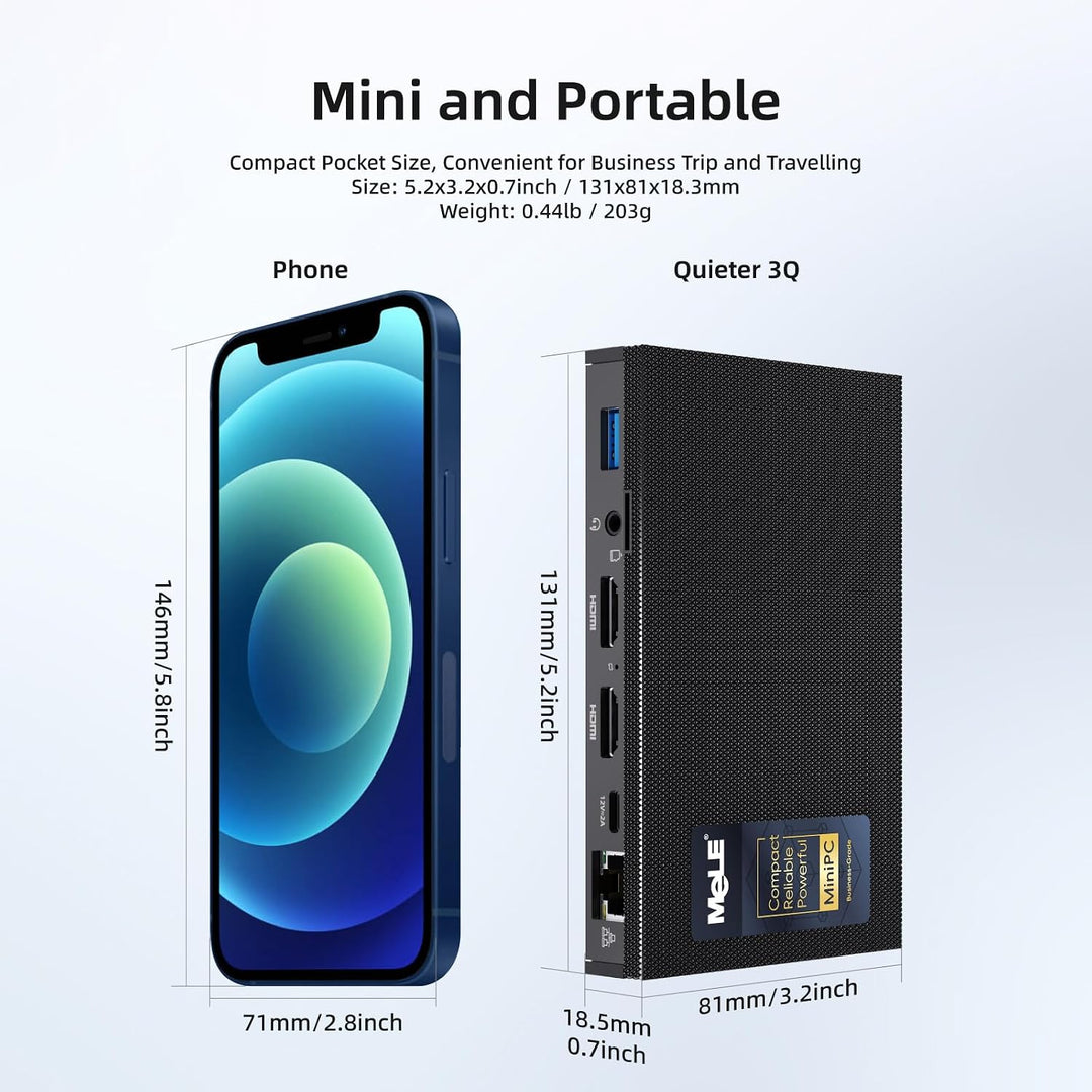 MeLE Quieter3Q Lüfterloser Mini PC Windows 11 Pro Celeron N5105 8GB 256GB, Portable Desktop HDMI Wif