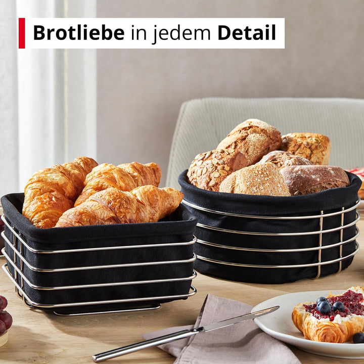 Meisterkoch Brotkorb aus Metall mit Stoffeinsatz, eckig 20x20 cm, Brötchenkorb aus Edelstahl, Stoffe
