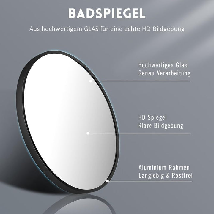 WOWINNE Spiegel, 50cm Runder Spiegel, Shwarz Wandspiegel, Rund Schwarz Schminkspiegel, mit Metall Ra