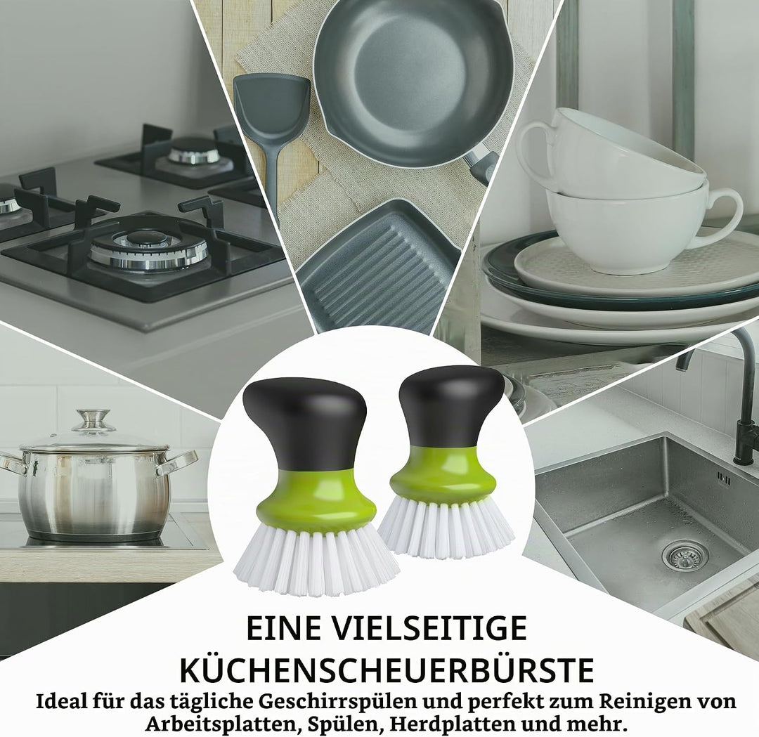MR.SIGA Spülbürste, Handspülbürste mit ergonomischem Griff, Küchenbürsten für Geschirr, Grün, 2er-Pa
