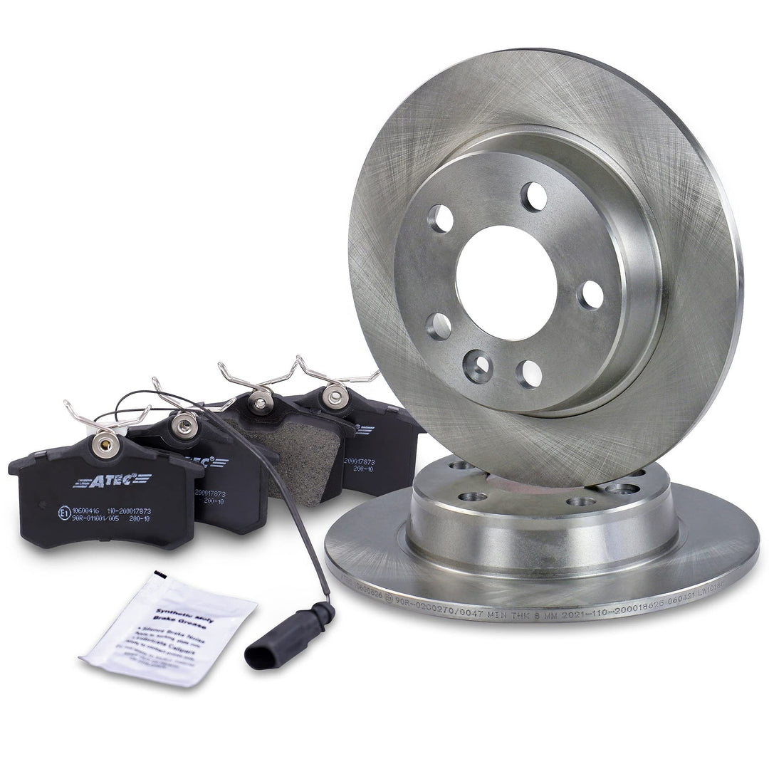 Bremsenset Hinterachse inkl. Bremsscheiben Ø 268 mm Voll + Bremsbeläge Hinten + Verschleisskontakt,