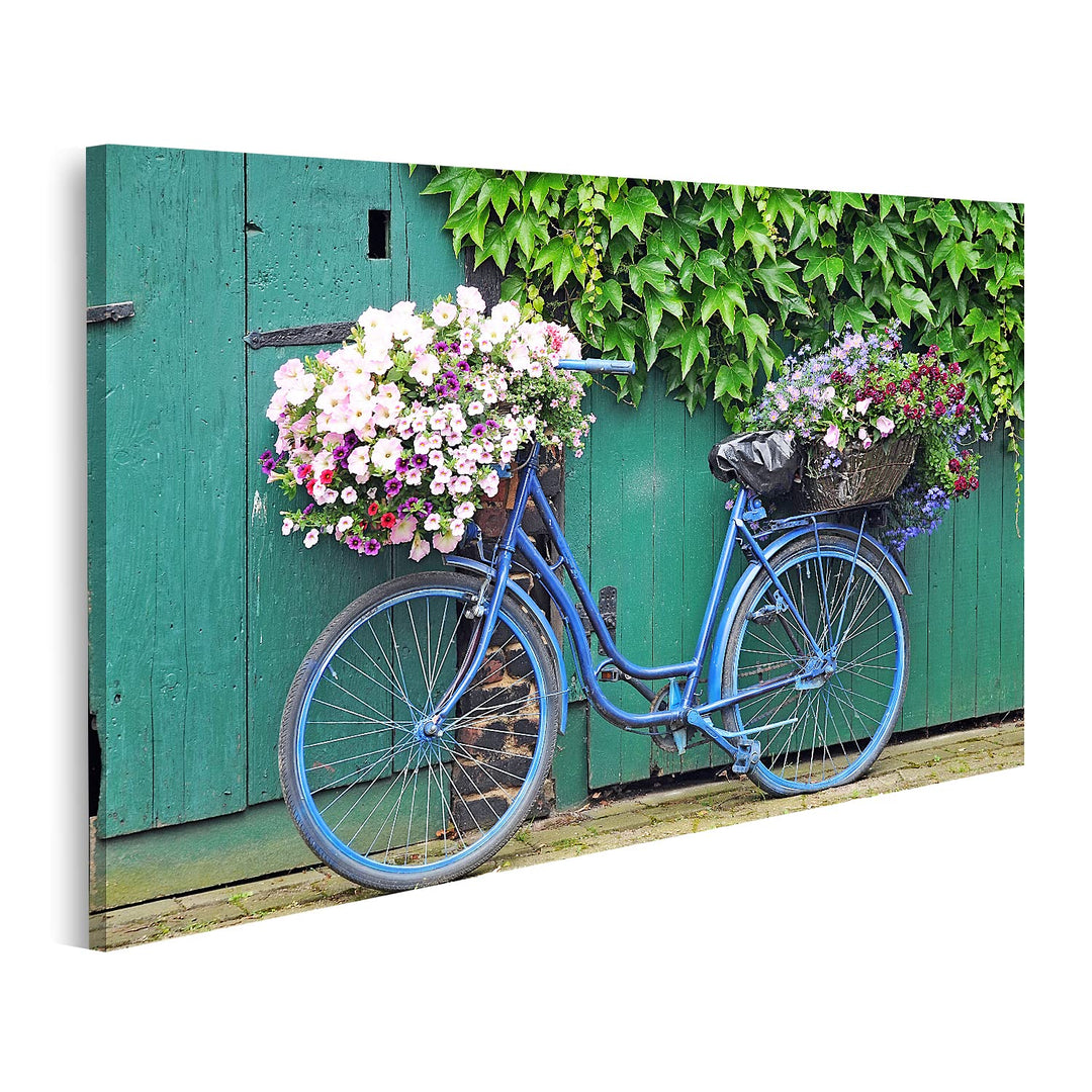 islandburner Bild auf Leinwand Fahrrad Blumen Bilder Wandbilder Poster Leinwand 100x57cm, Leinwand 1