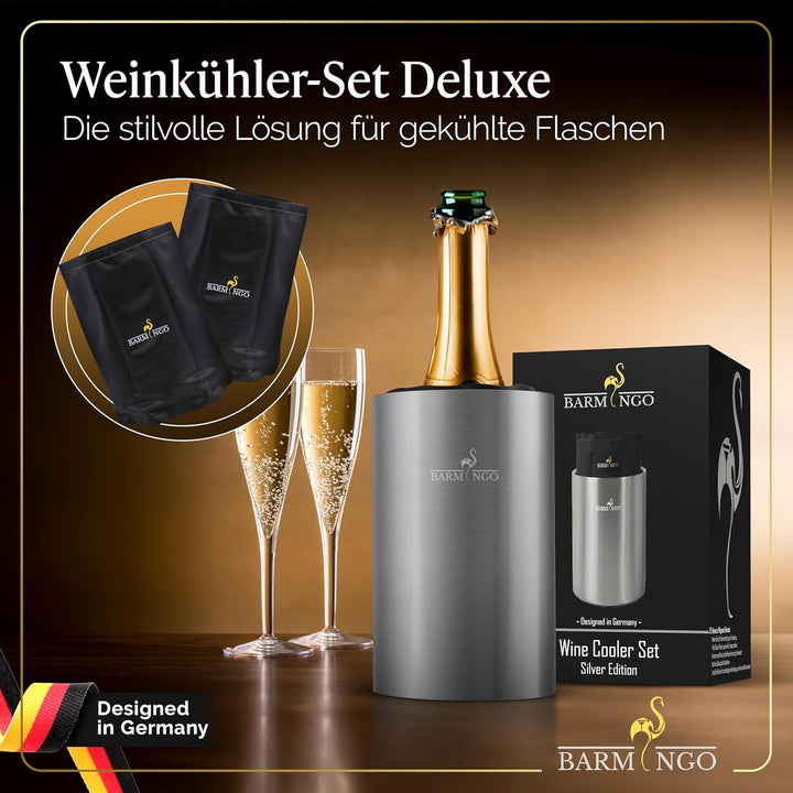 Weinkühler Edelstahl mit 2 Kühlakkus – Getränkekühler & Flaschenkühler für Wein, Sekt, Champagner |