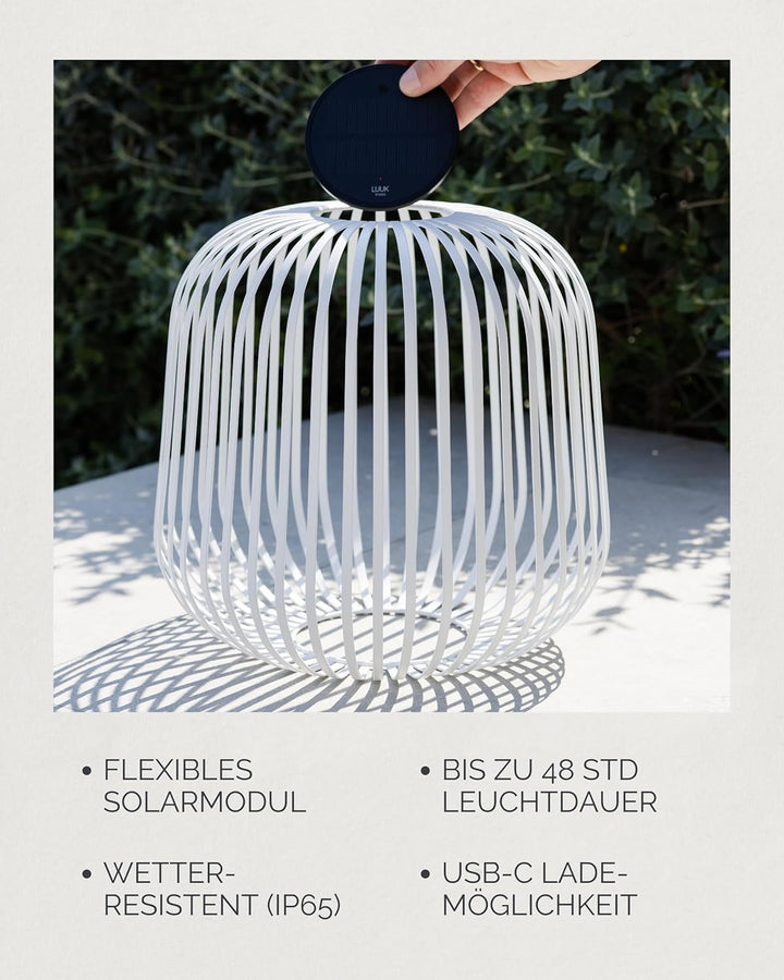 LUUK Studio Grosse Solar Tischlampe, kabellos & tragbar, Outdoor Solarbeleuchtung für den Aussenbere