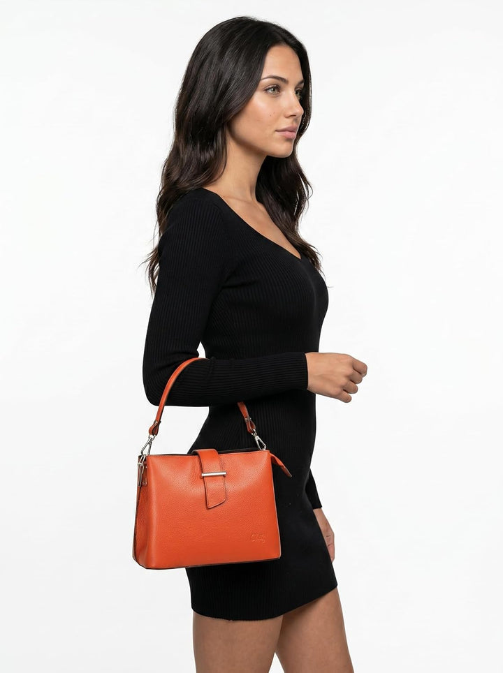 Handtasche Echt Leder Damen Made in Italy, Tragetasche, Umhängetasche, Abendtasche aus Leder 021791