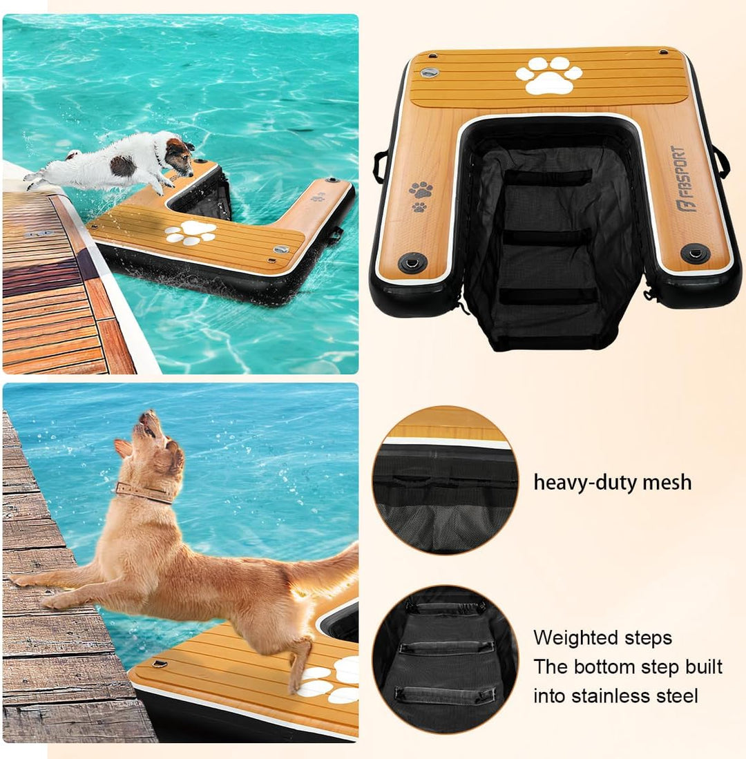 FBSPORT Hunderampe Aufblasbare Hunde Wasserrampe, Hundeboot Rampe Schwimmende Dock Leiter für Pool,
