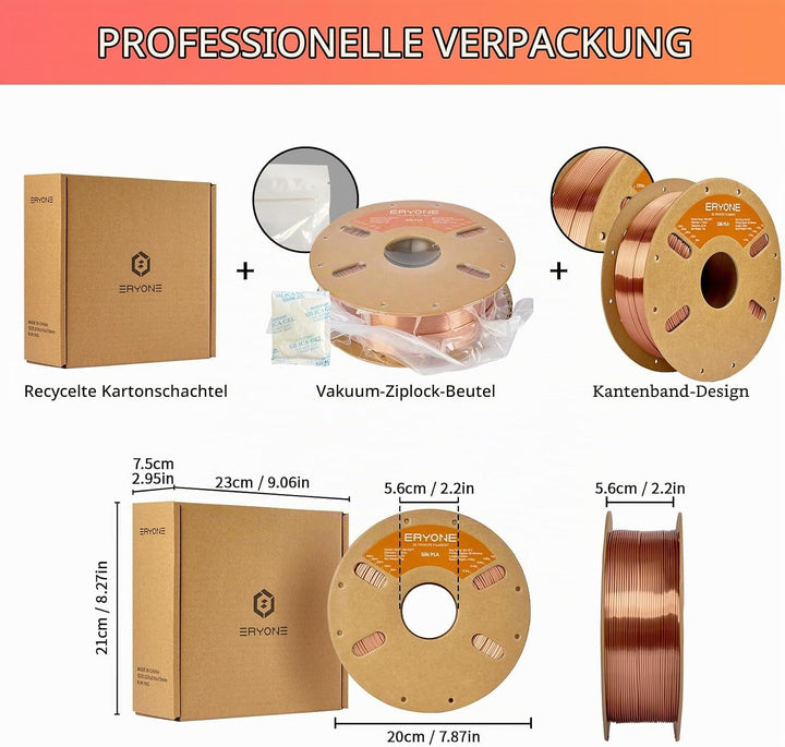 ERYONE Seiden PLA Filament 1.75mm, PLA Seiden Filament für 3D Drucker, 1.75mm +/- 0,03 mm, 1kg /Spul
