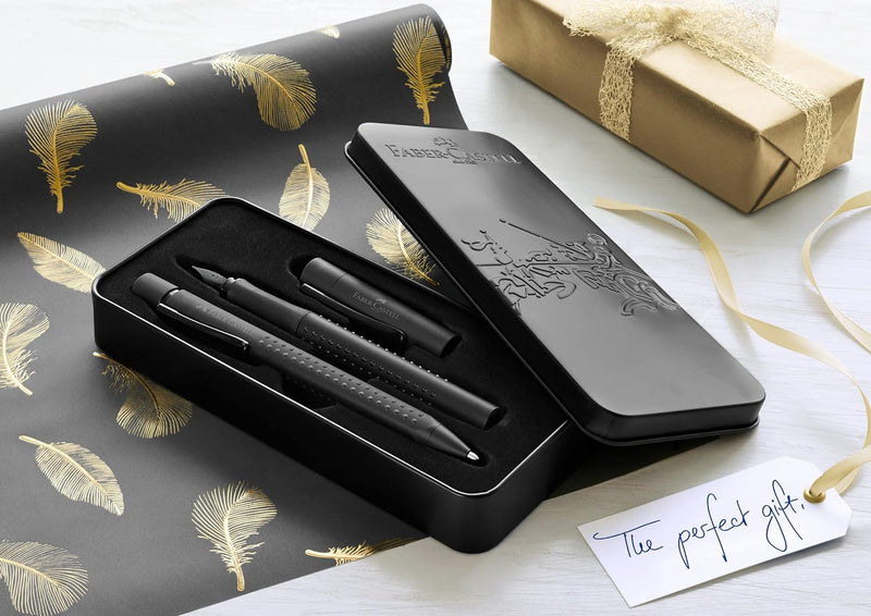 Faber-Castell 201626 - Geschenkset Grip Edition, All Black, mit Füller M und Kugelschreiber XB im Me