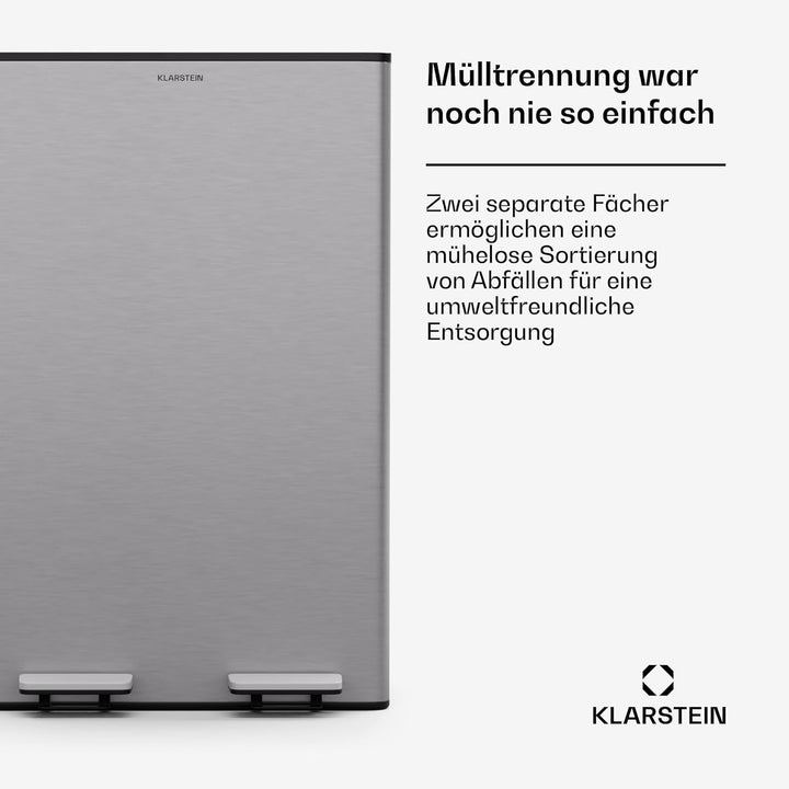 Klarstein EcoVista Mülleimer - 60L Abfalleimer mit 2 Fächern & 3L Kompostbehälter, Soft-Close, Edels