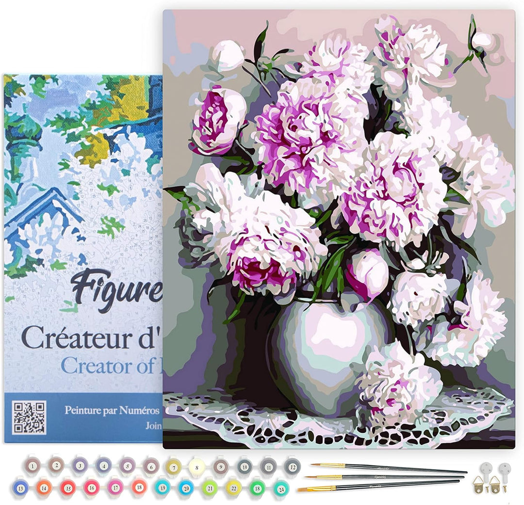 Figured'Art Malen Nach Zahlen Erwachsene Mit Rahmen Vase Pfingstrosen - Paint by Numbers Basteln DIY