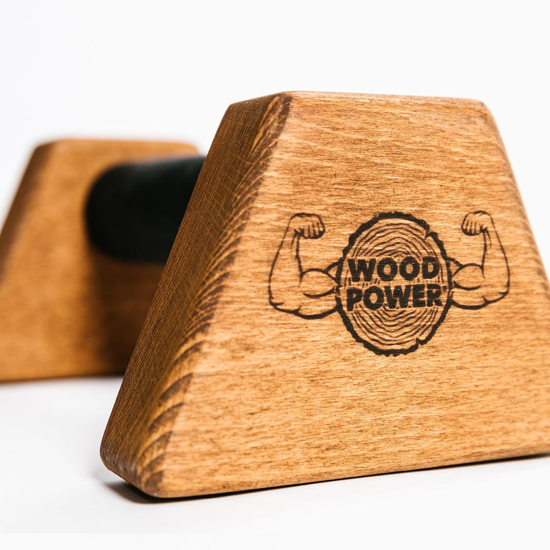 WOODPOWER® PowerBars Holz-Parallettes für Liegestütze, Liegestützgriffe Holz, Handstände, Yoga & Cal